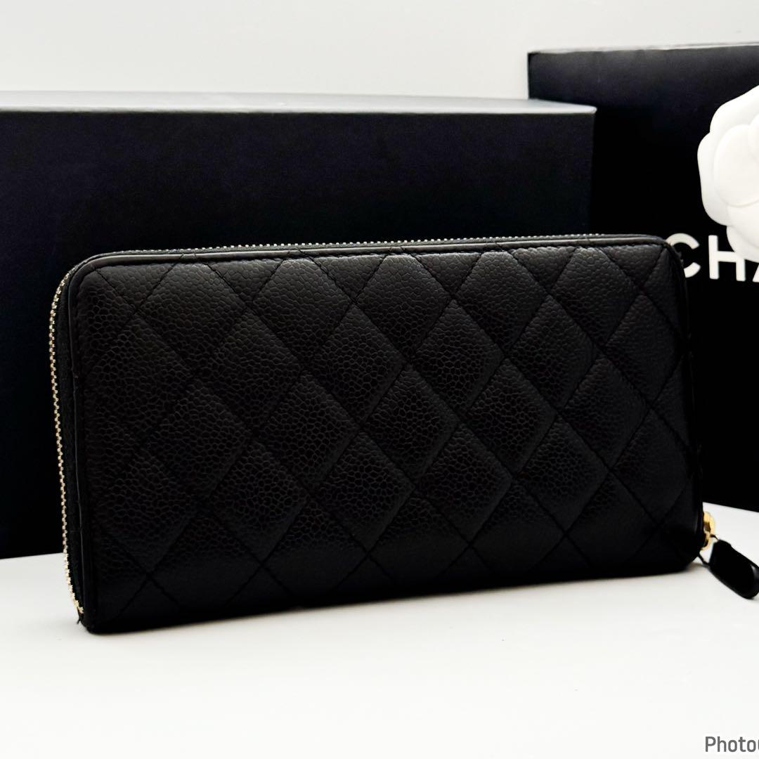 TS　シャネル✨マトラッセ✨キャビアスキン✨ラウンドファスナー長財布　48