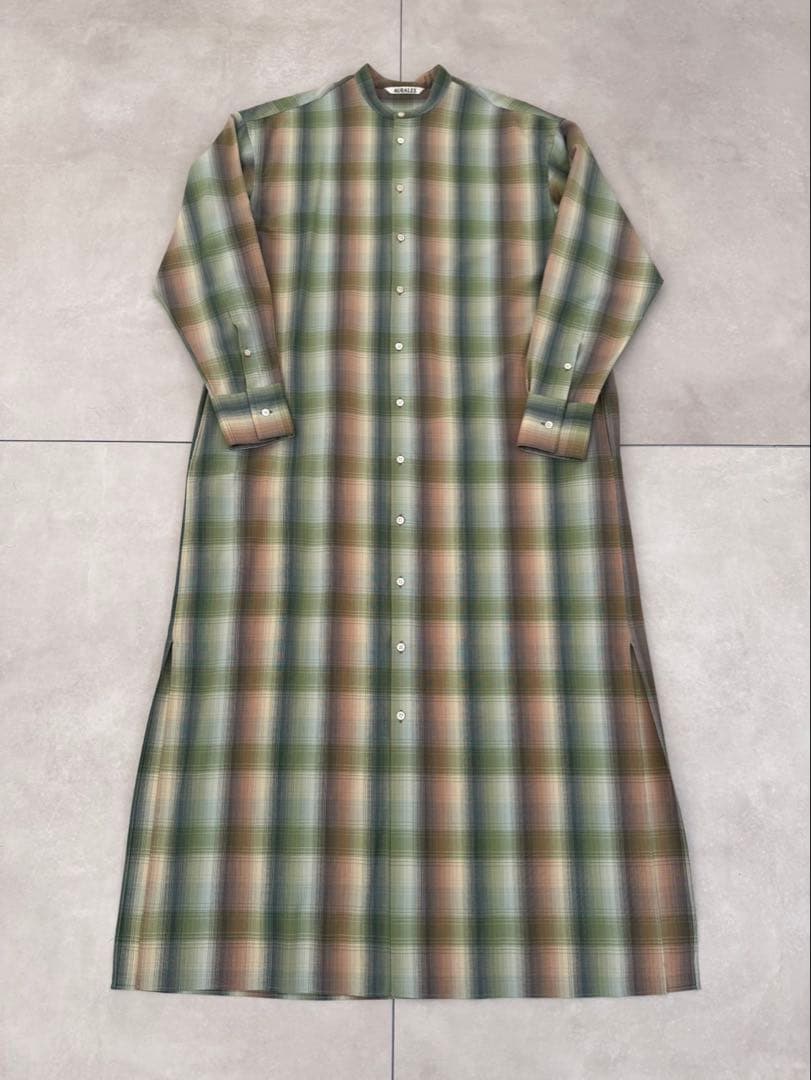 AURALEE チェック柄 ロングシャツワンピース