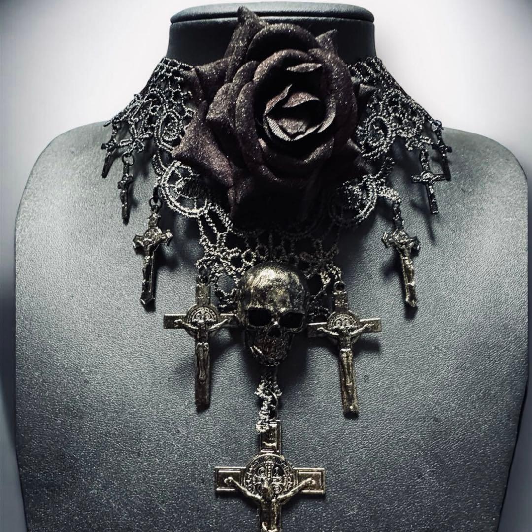 最終値下げ★ジャンポールゴルチエ★ローズクロスレースチョーカーネックレス