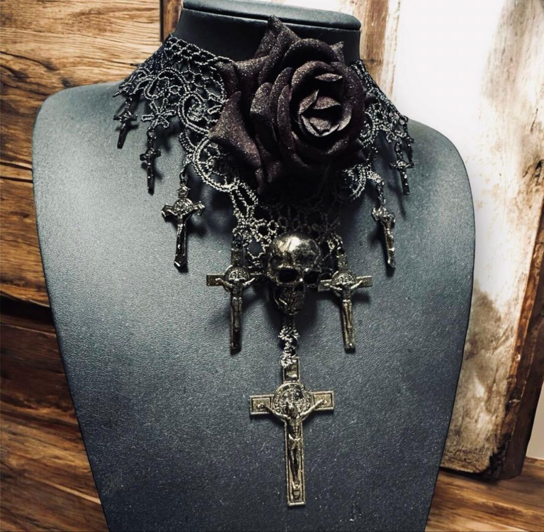 最終値下げ★ジャンポールゴルチエ★ローズクロスレースチョーカーネックレス