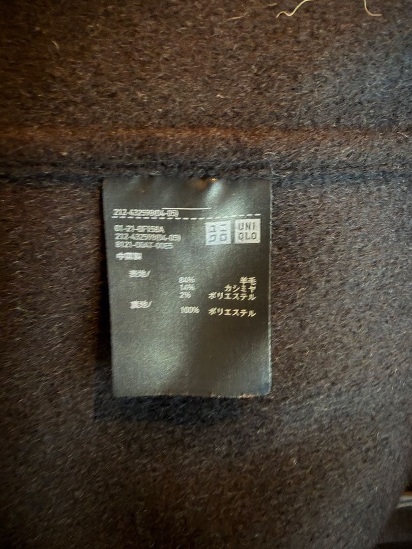T*ー様 UNIQLO +J カシミヤブレンドノーカラーコート BLACK XX