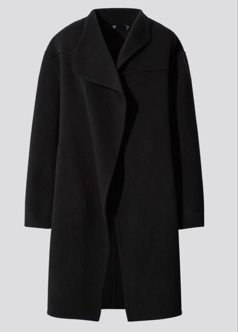 T*ー様 UNIQLO +J カシミヤブレンドノーカラーコート BLACK XX