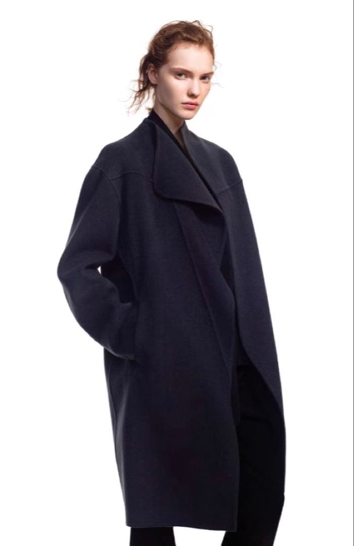 T*ー様 UNIQLO +J カシミヤブレンドノーカラーコート BLACK XX