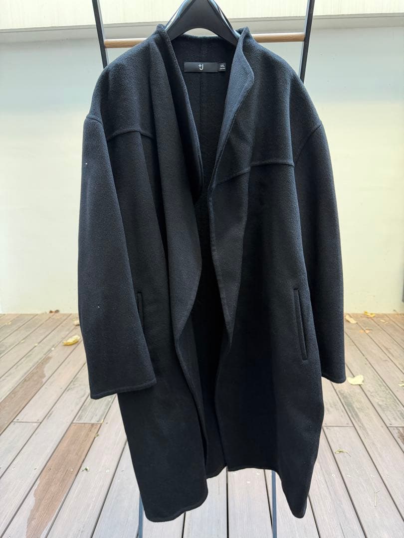T*ー様 UNIQLO +J カシミヤブレンドノーカラーコート BLACK XX