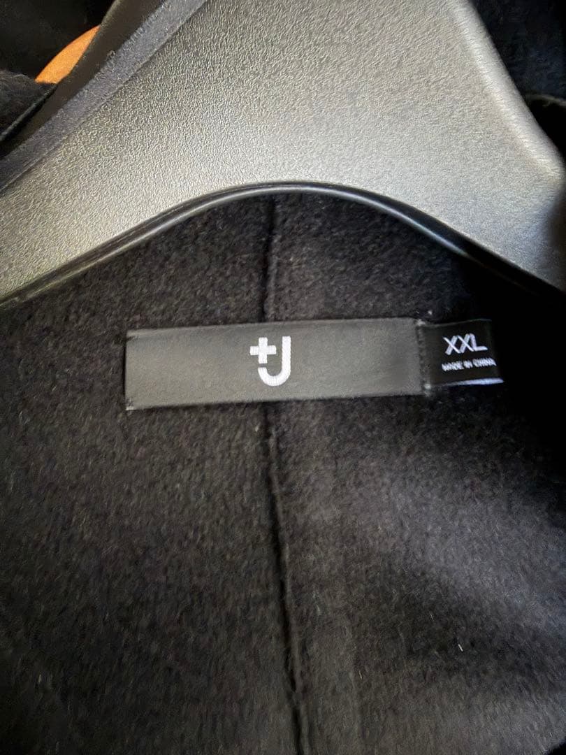 T*ー様 UNIQLO +J カシミヤブレンドノーカラーコート BLACK XX