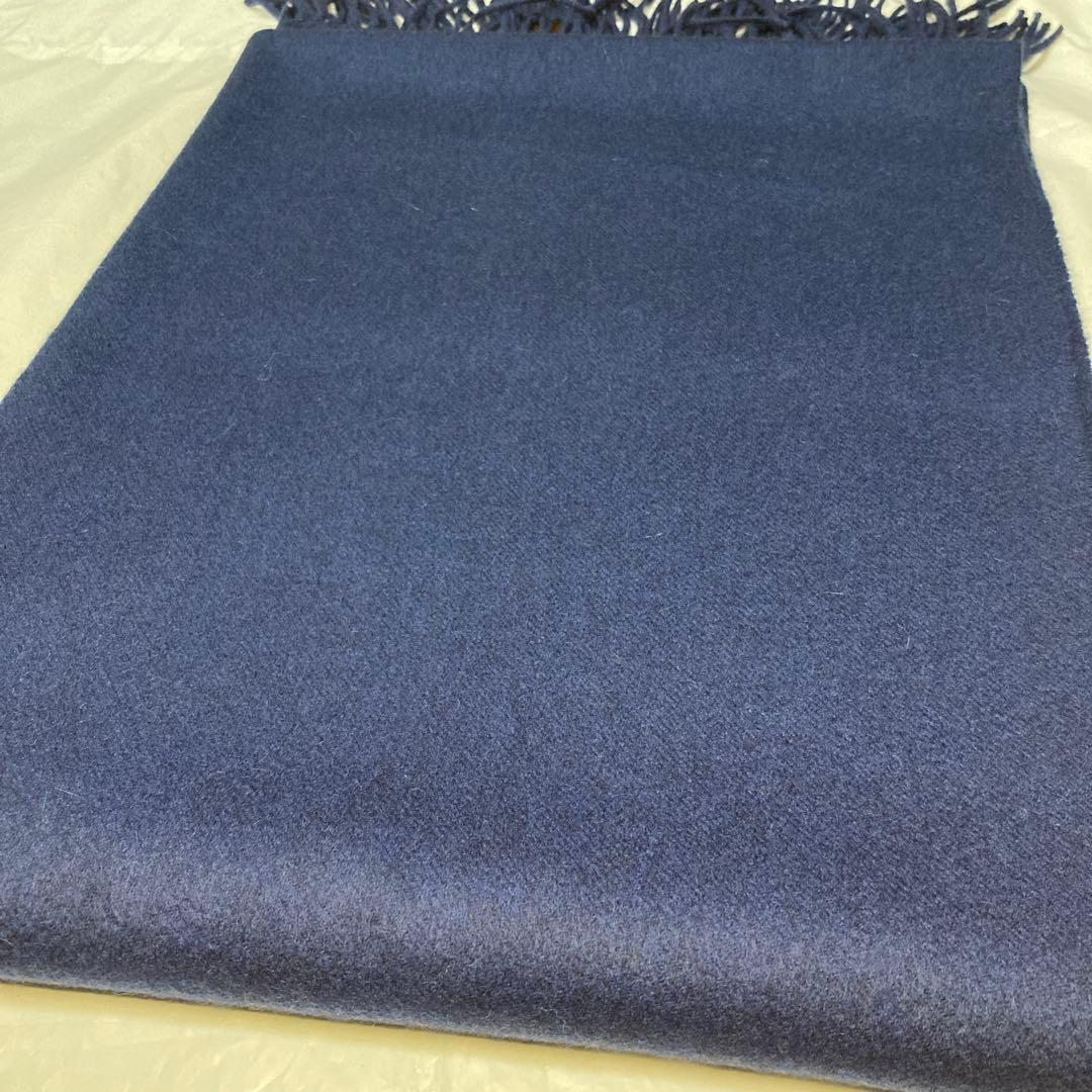 極美品 ジョンストンズ カシミヤ100％ 大判ストール ダークブルー 国内正規品