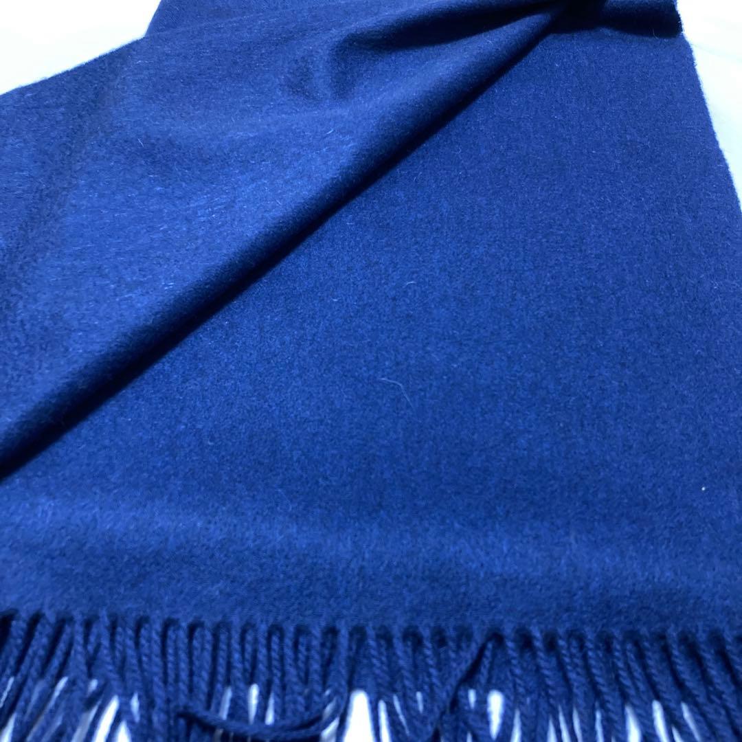 極美品 ジョンストンズ カシミヤ100％ 大判ストール ダークブルー 国内正規品