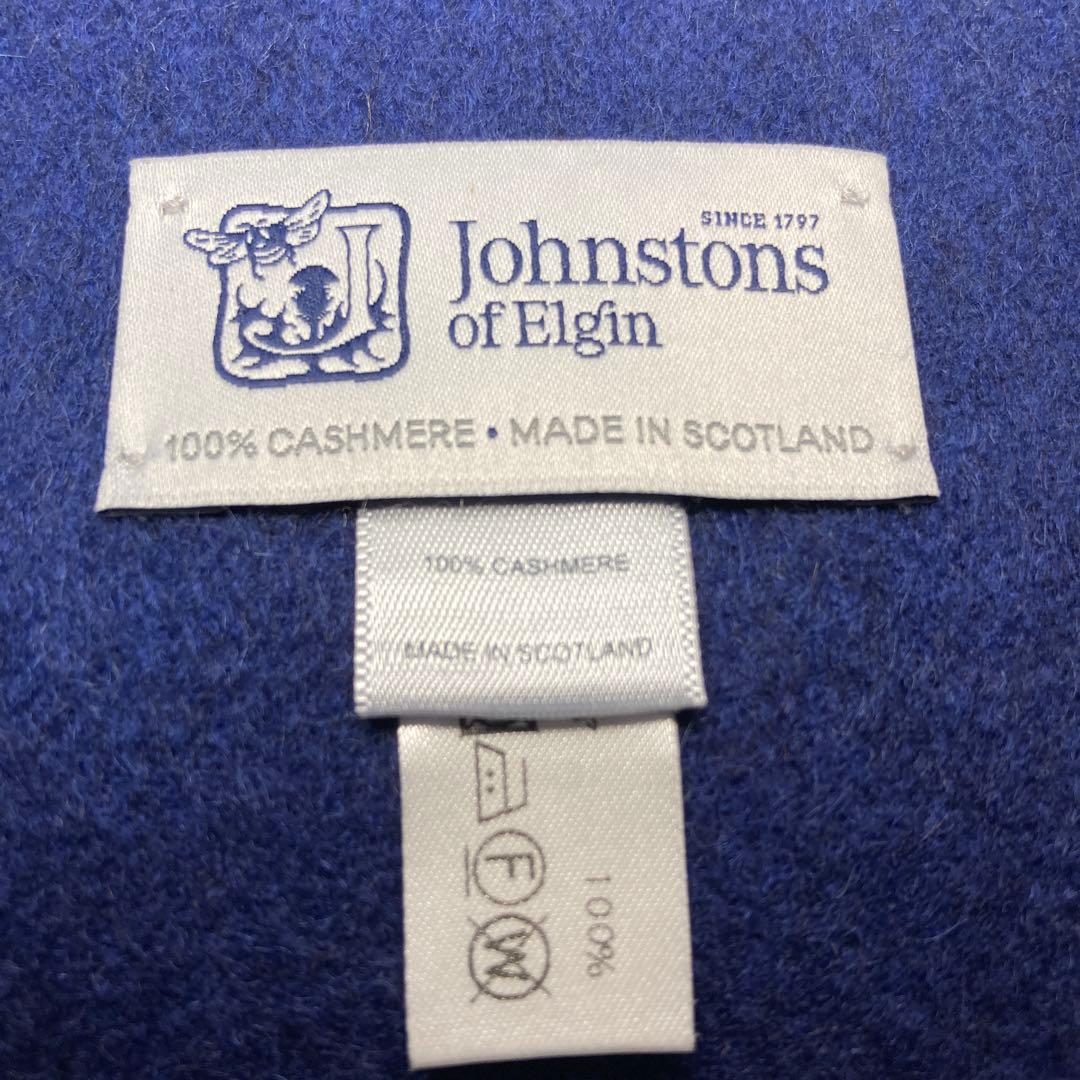 極美品 ジョンストンズ カシミヤ100％ 大判ストール ダークブルー 国内正規品