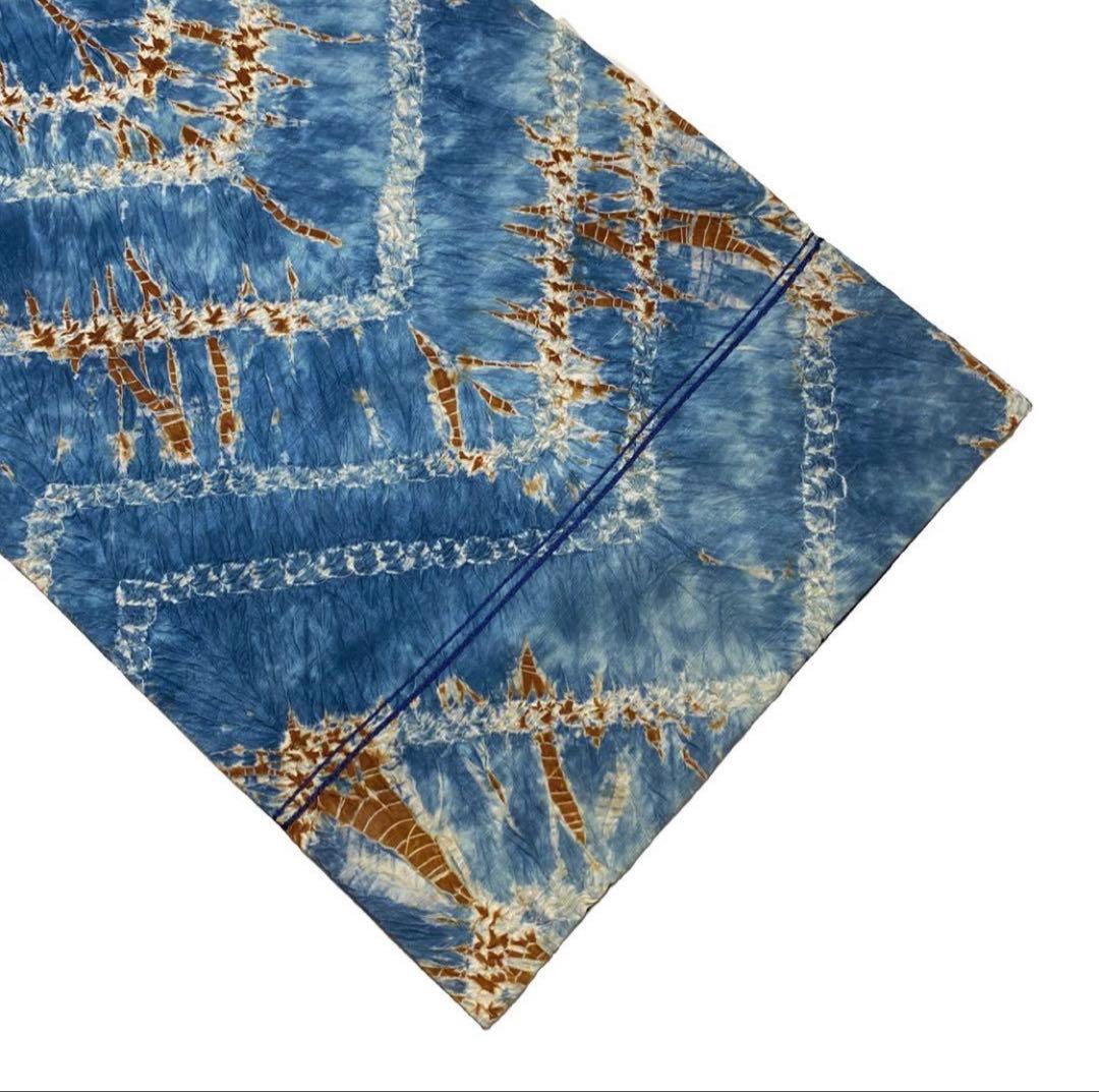 青色 絞り幾何学模様 袋帯 六通柄