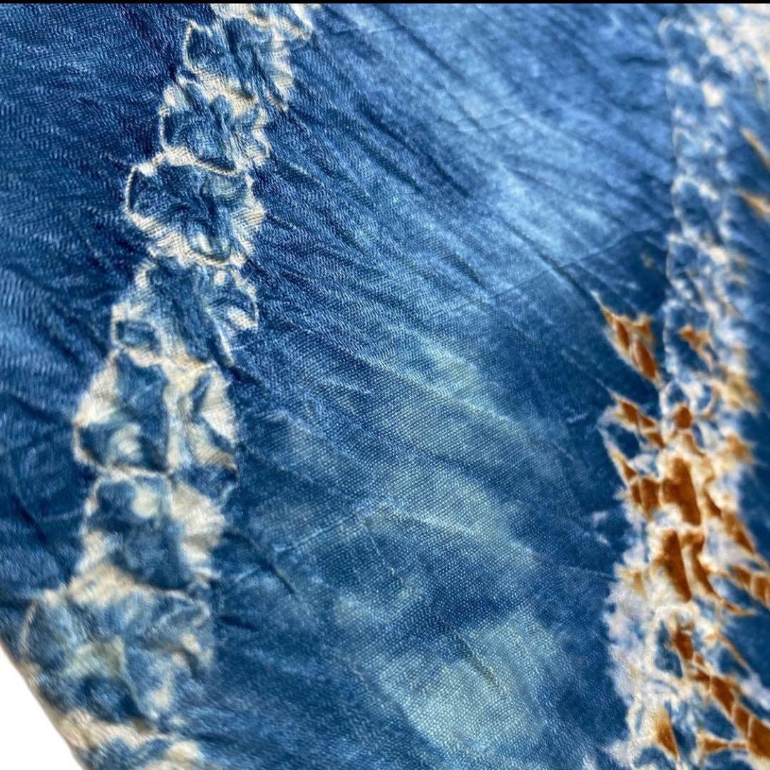 青色 絞り幾何学模様 袋帯 六通柄