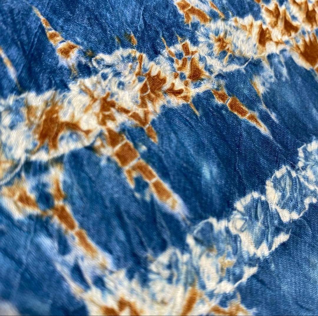 青色 絞り幾何学模様 袋帯 六通柄