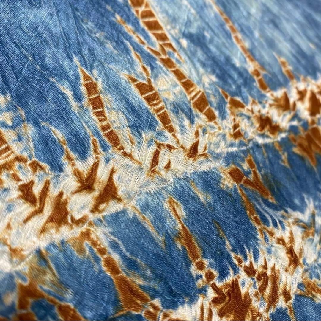 青色 絞り幾何学模様 袋帯 六通柄