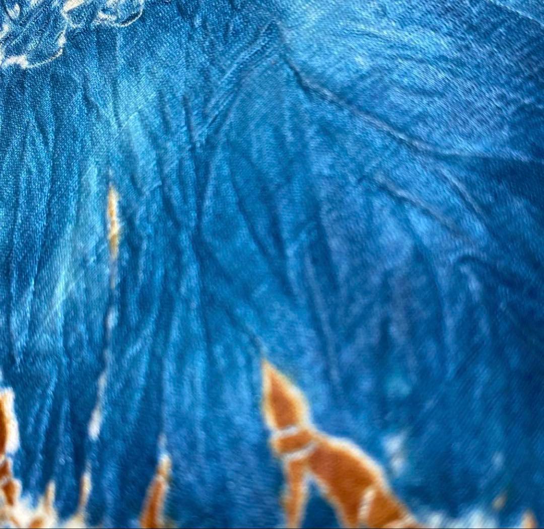 青色 絞り幾何学模様 袋帯 六通柄