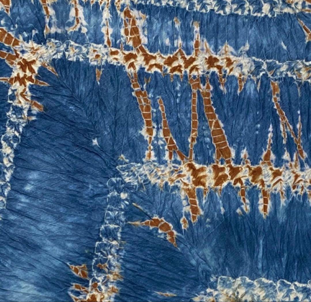 青色 絞り幾何学模様 袋帯 六通柄