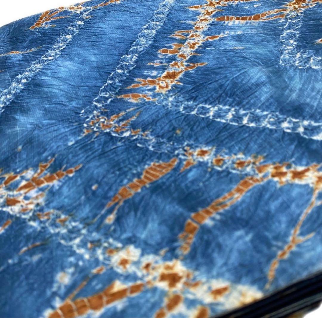 青色 絞り幾何学模様 袋帯 六通柄