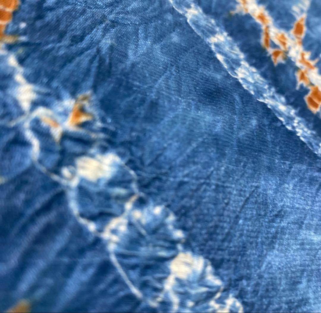 青色 絞り幾何学模様 袋帯 六通柄