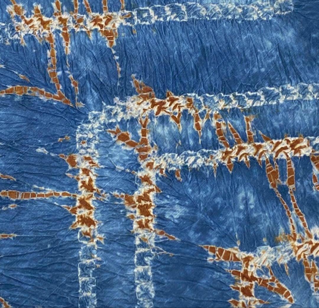 青色 絞り幾何学模様 袋帯 六通柄