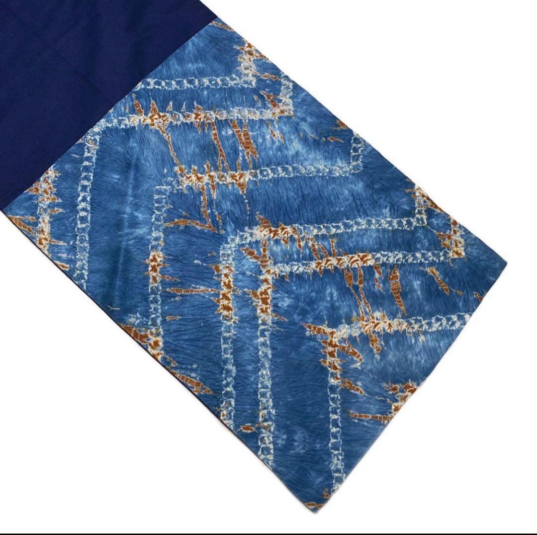 青色 絞り幾何学模様 袋帯 六通柄