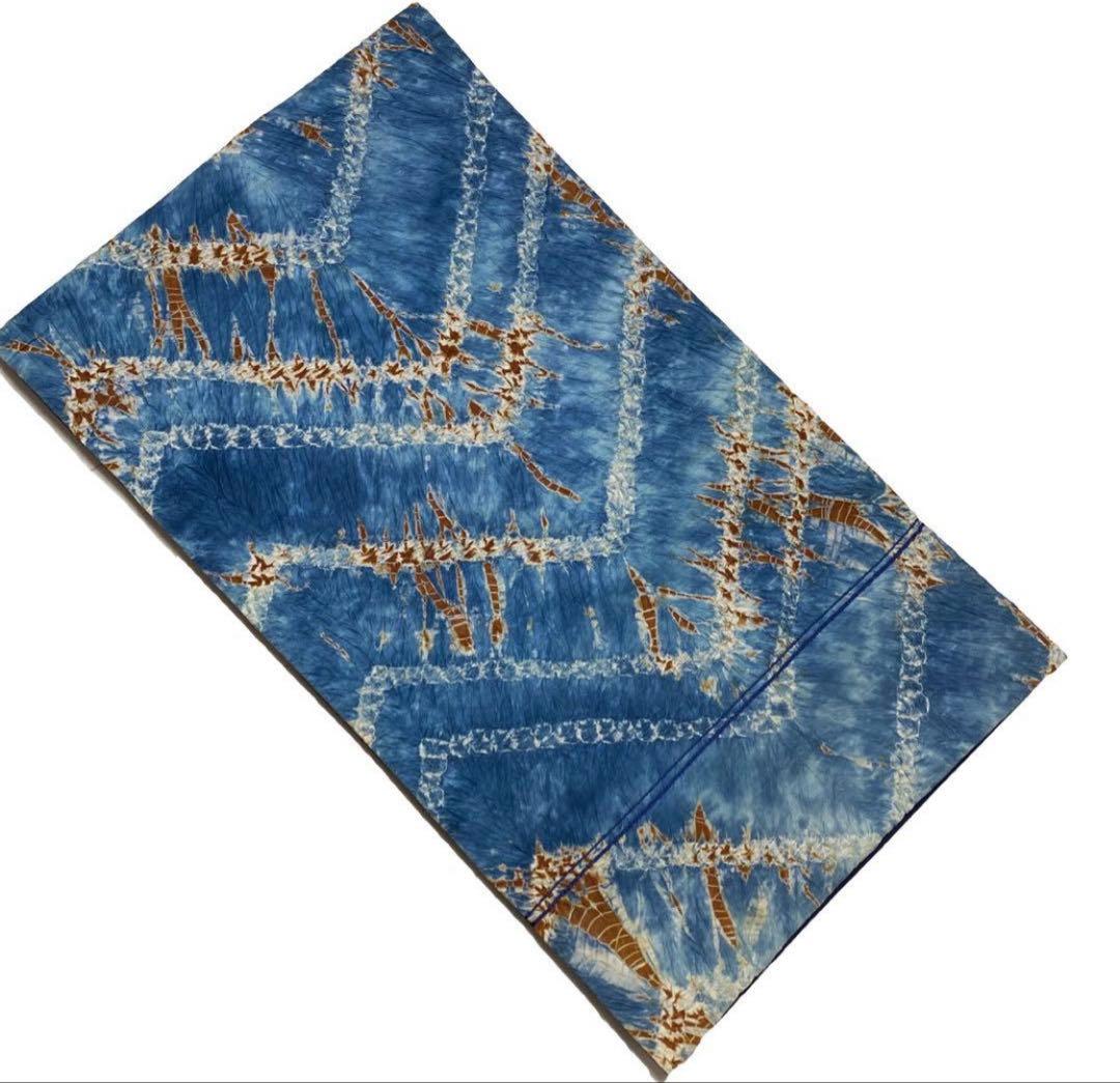 青色 絞り幾何学模様 袋帯 六通柄