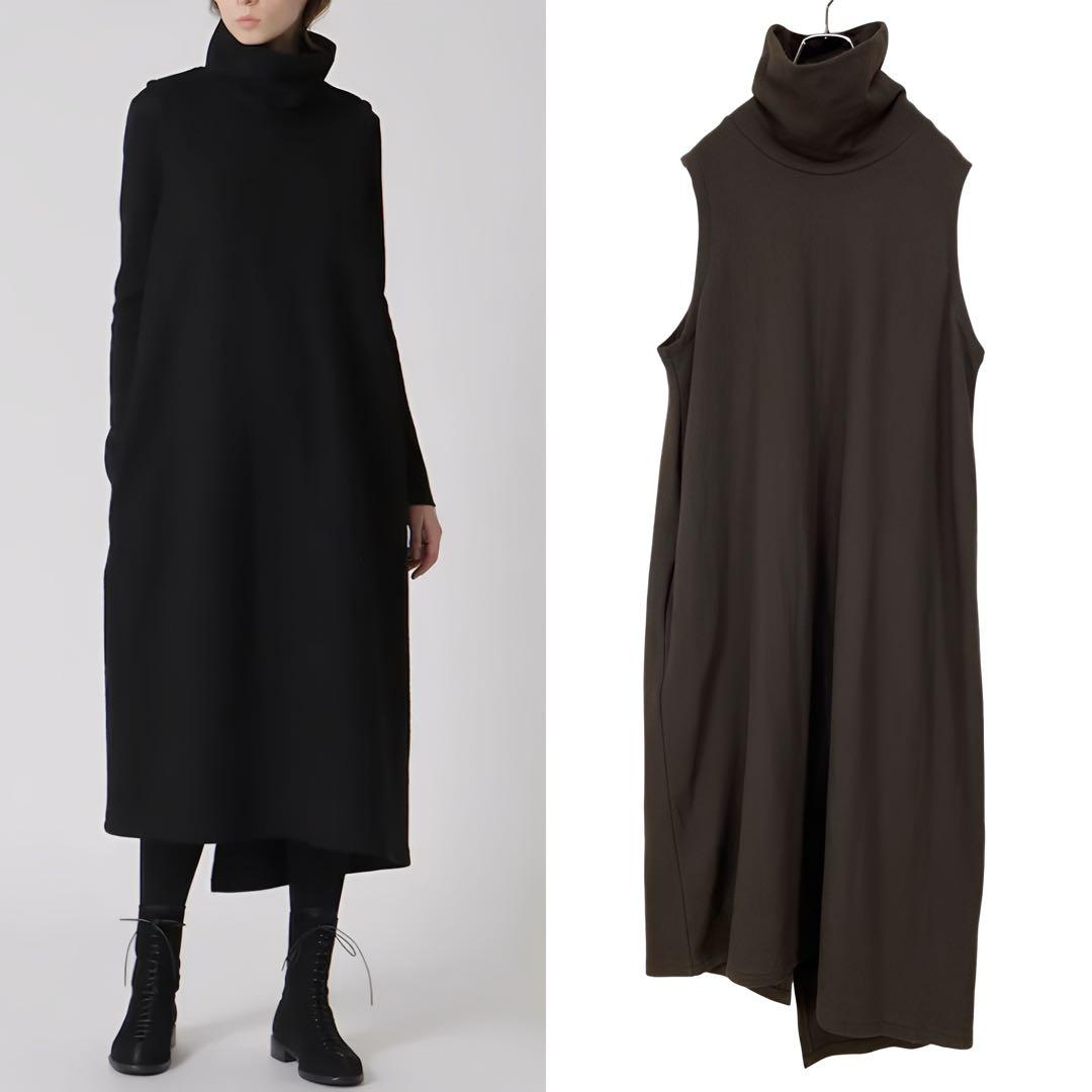 Y's 美品 23AW ウール ハイネック ワンピース カーキブラウン2