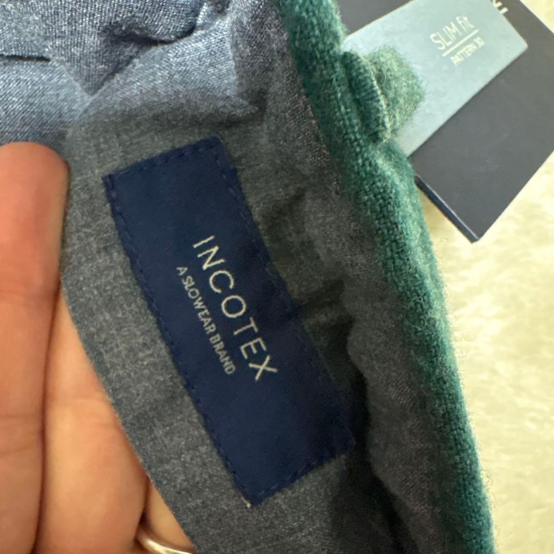 新品タグ付き INCOTEX スリムフィットウールスラックスパンツ グリーン54