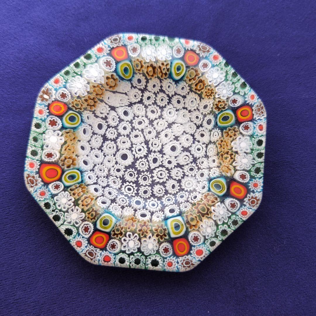 ミルフィオリ　中古　八角形 ガラス皿 多色 花模様