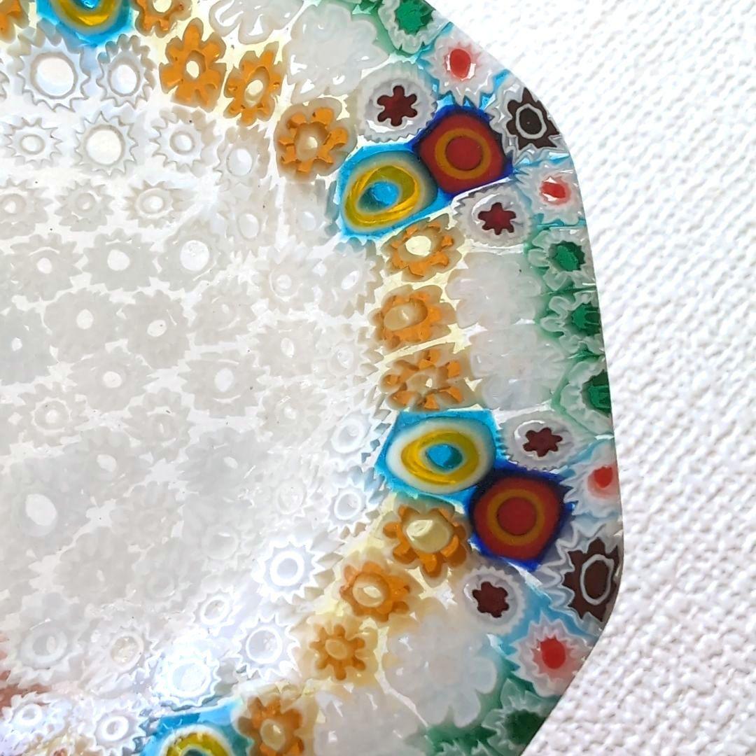 ミルフィオリ　中古　八角形 ガラス皿 多色 花模様