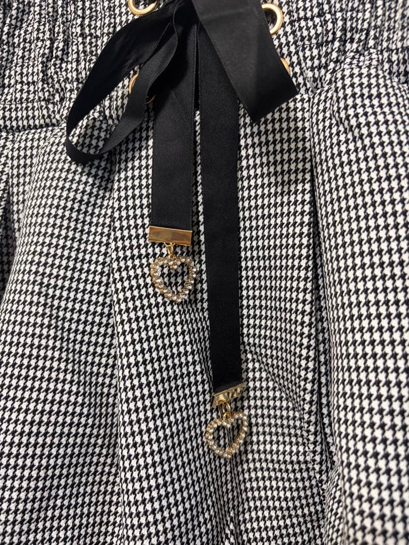 LIZLISA 2連リボンベルトスカパン ブラックチェック