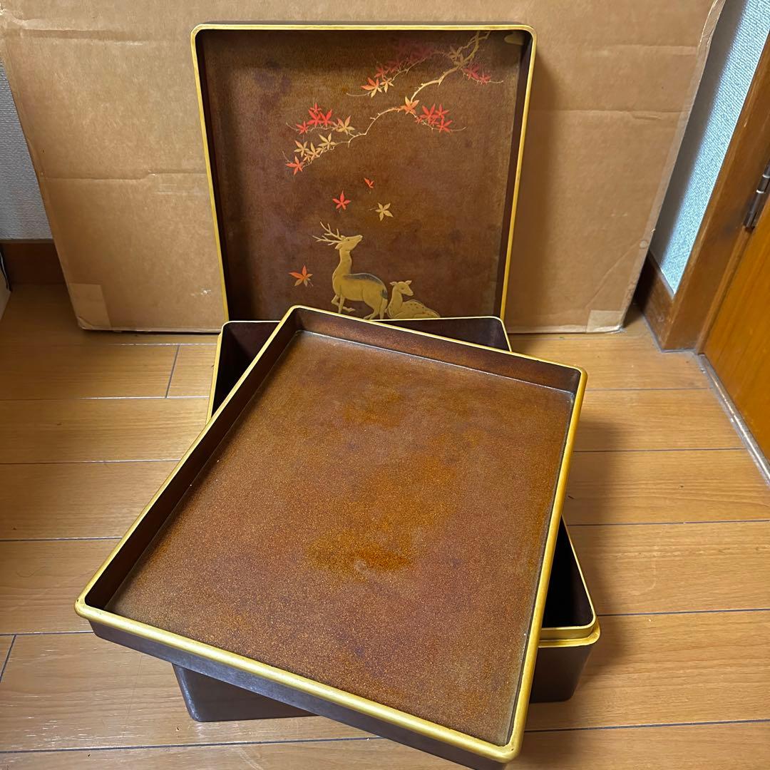 金蒔絵吉野山図硯箱 明治時代-19世紀頃 硯 水滴 双鹿 内梨子地漆器文房具