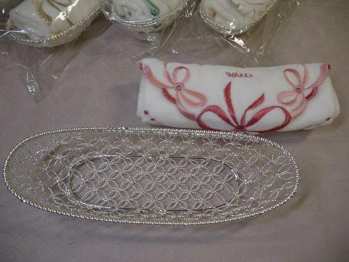 値下！銀座和光　WAKO 銀細工おしぼりトレイハンドタオルセット５客未使用超美品