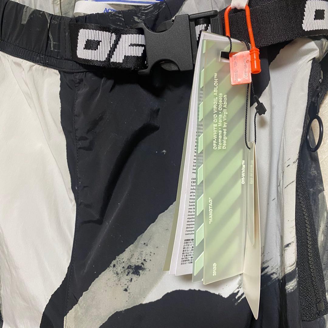 【新品】off-white ナイロンカーゴパンツ　ストーンウォッシュ柄　ブラック