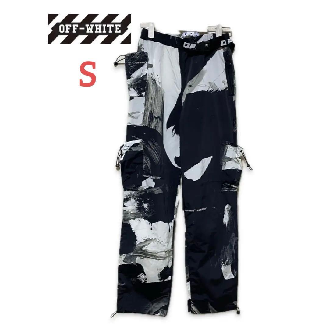 【新品】off-white ナイロンカーゴパンツ　ストーンウォッシュ柄　ブラック