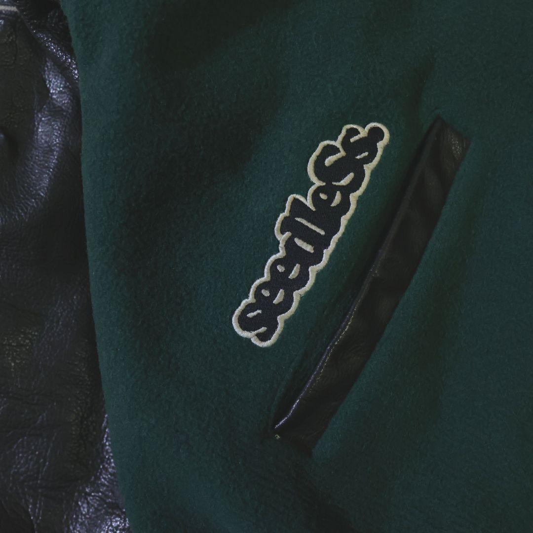 シードレス seedleSs 袖レザー シェニール織ロゴ スタジアムジャンパー