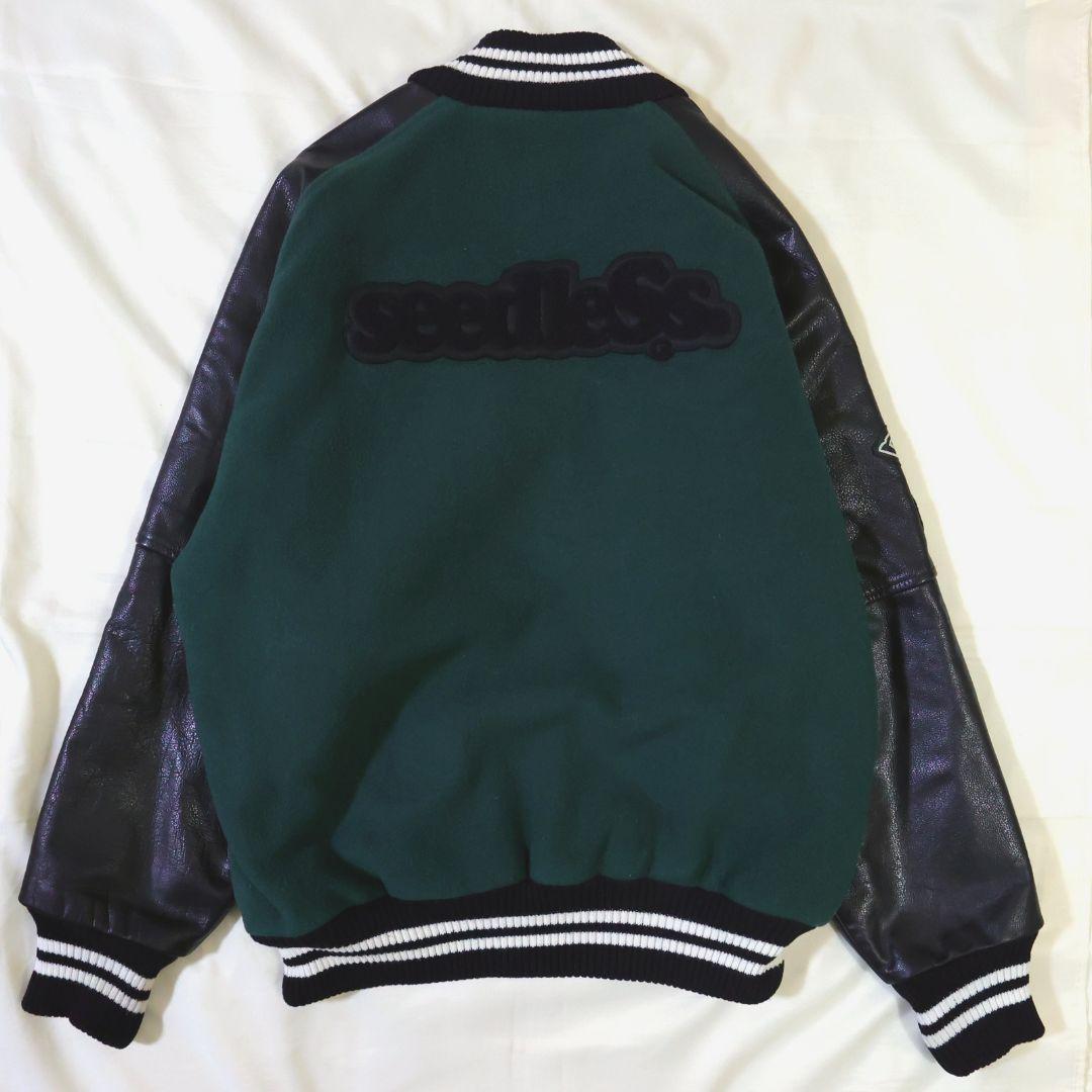 シードレス seedleSs 袖レザー シェニール織ロゴ スタジアムジャンパー