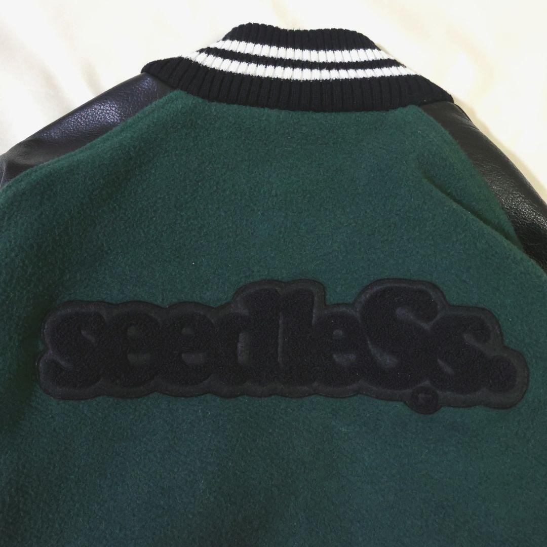 シードレス seedleSs 袖レザー シェニール織ロゴ スタジアムジャンパー