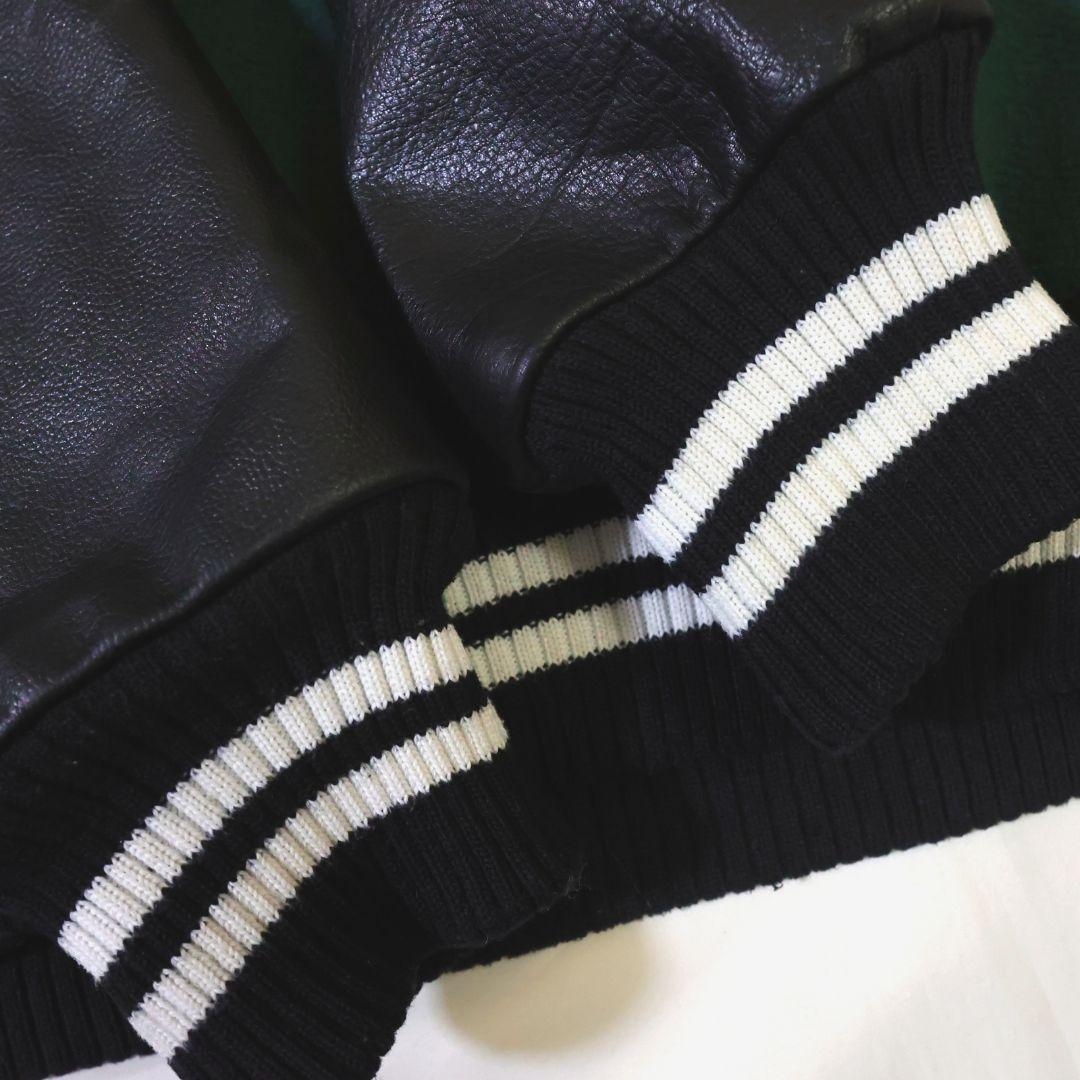 シードレス seedleSs 袖レザー シェニール織ロゴ スタジアムジャンパー