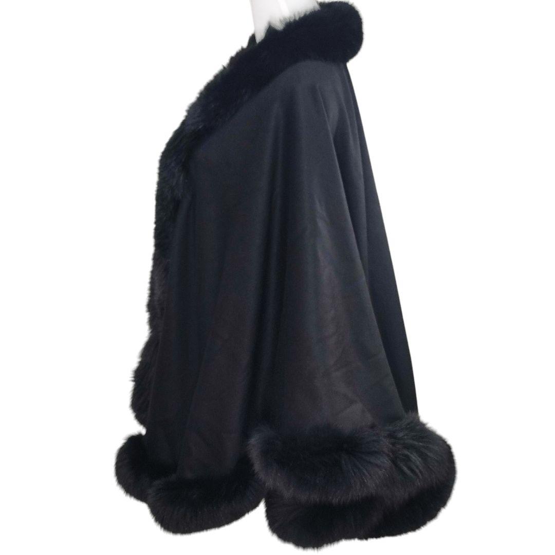 美品　SAGA FURS　ケープ　カシミヤ × 染めブルーフォックス　ブラック