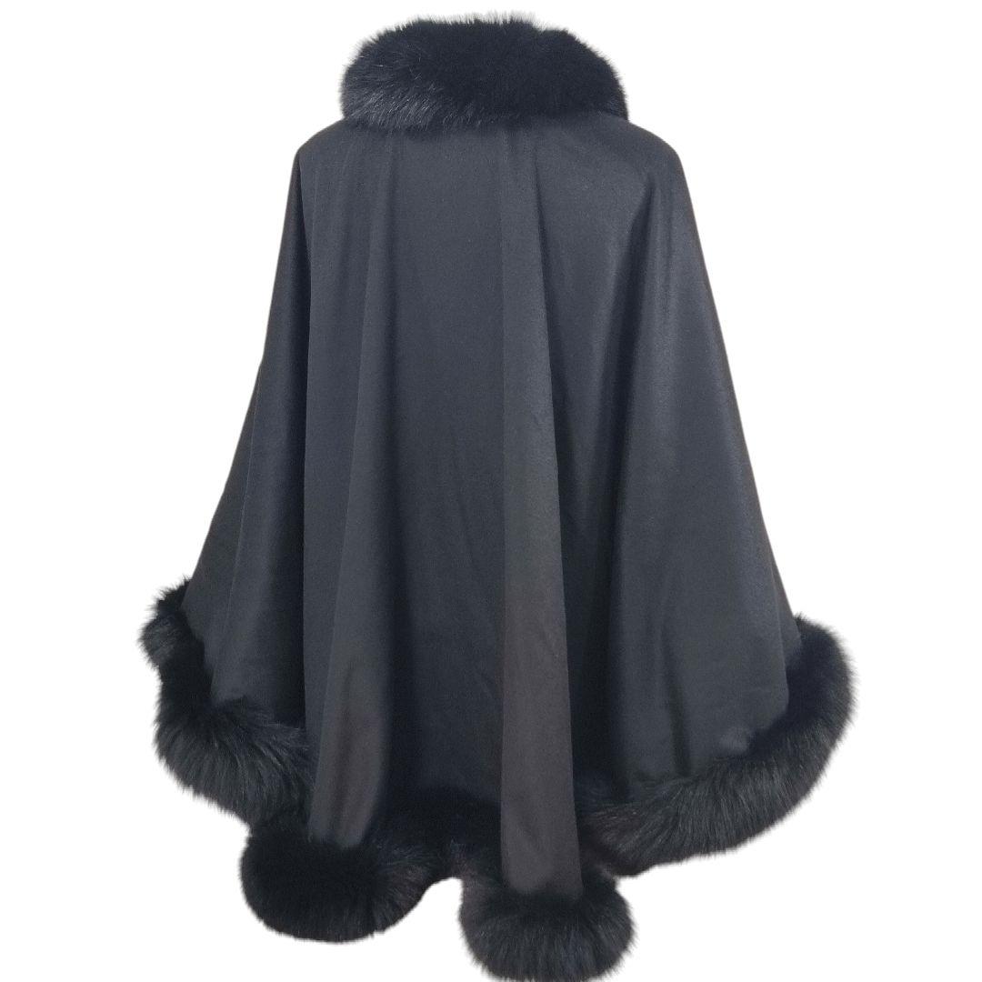 美品　SAGA FURS　ケープ　カシミヤ × 染めブルーフォックス　ブラック