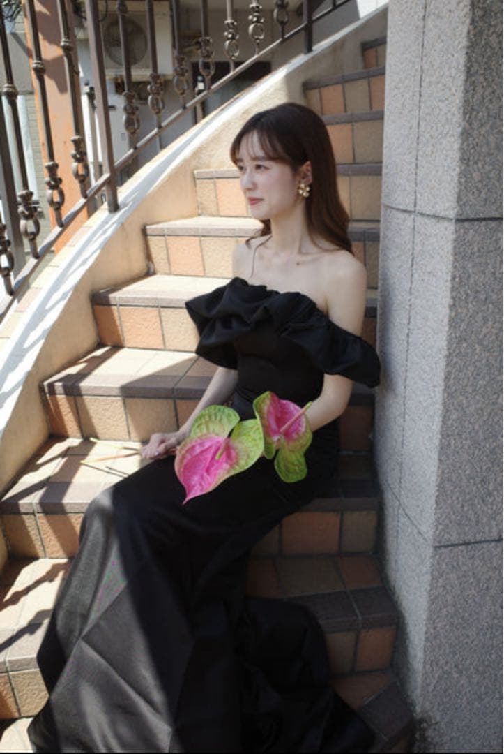 DRESS PRODUCTIONオフショルダーソフトマーメイドドレス