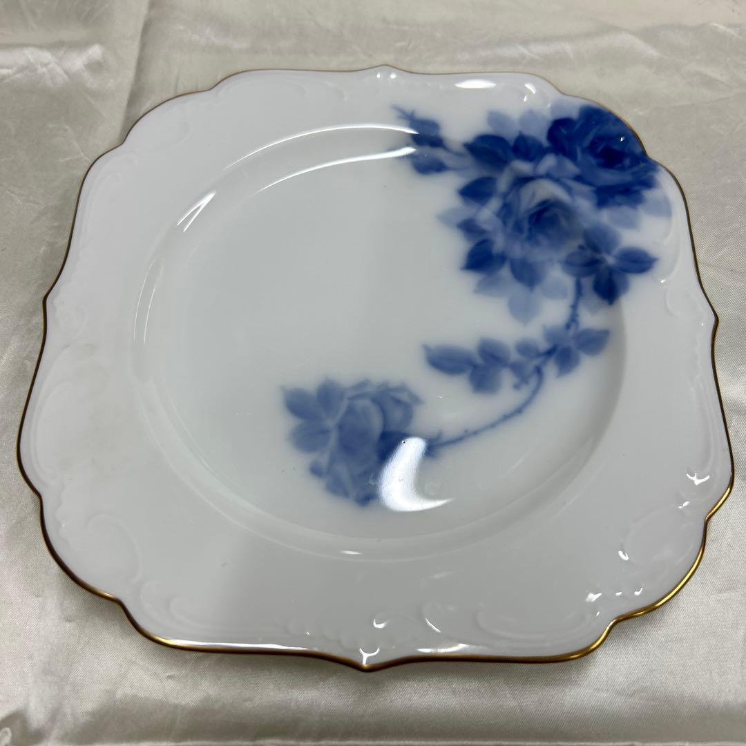 大倉陶園　手描き　ブルーローズ　皿