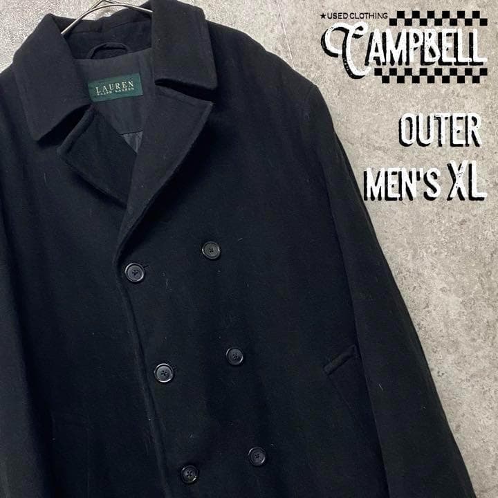 【レアXL☆EURO輸入】ラルフローレン ウールジャケット Pコート ブラック