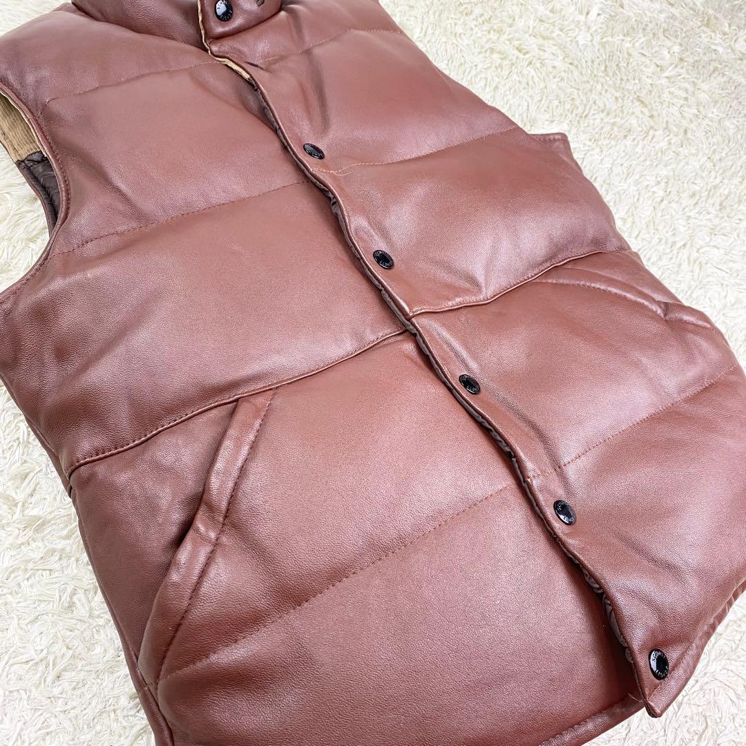 美品 希少 ショット ダウンベスト ラムレザー リバーシブル 本革 ブラウン M