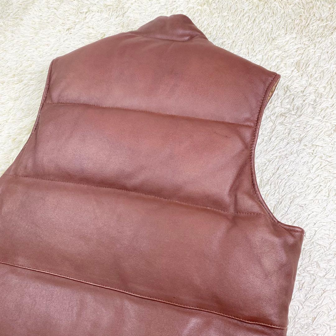 美品 希少 ショット ダウンベスト ラムレザー リバーシブル 本革 ブラウン M