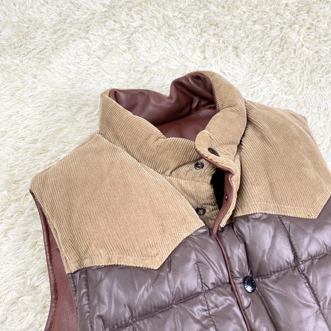 美品 希少 ショット ダウンベスト ラムレザー リバーシブル 本革 ブラウン M