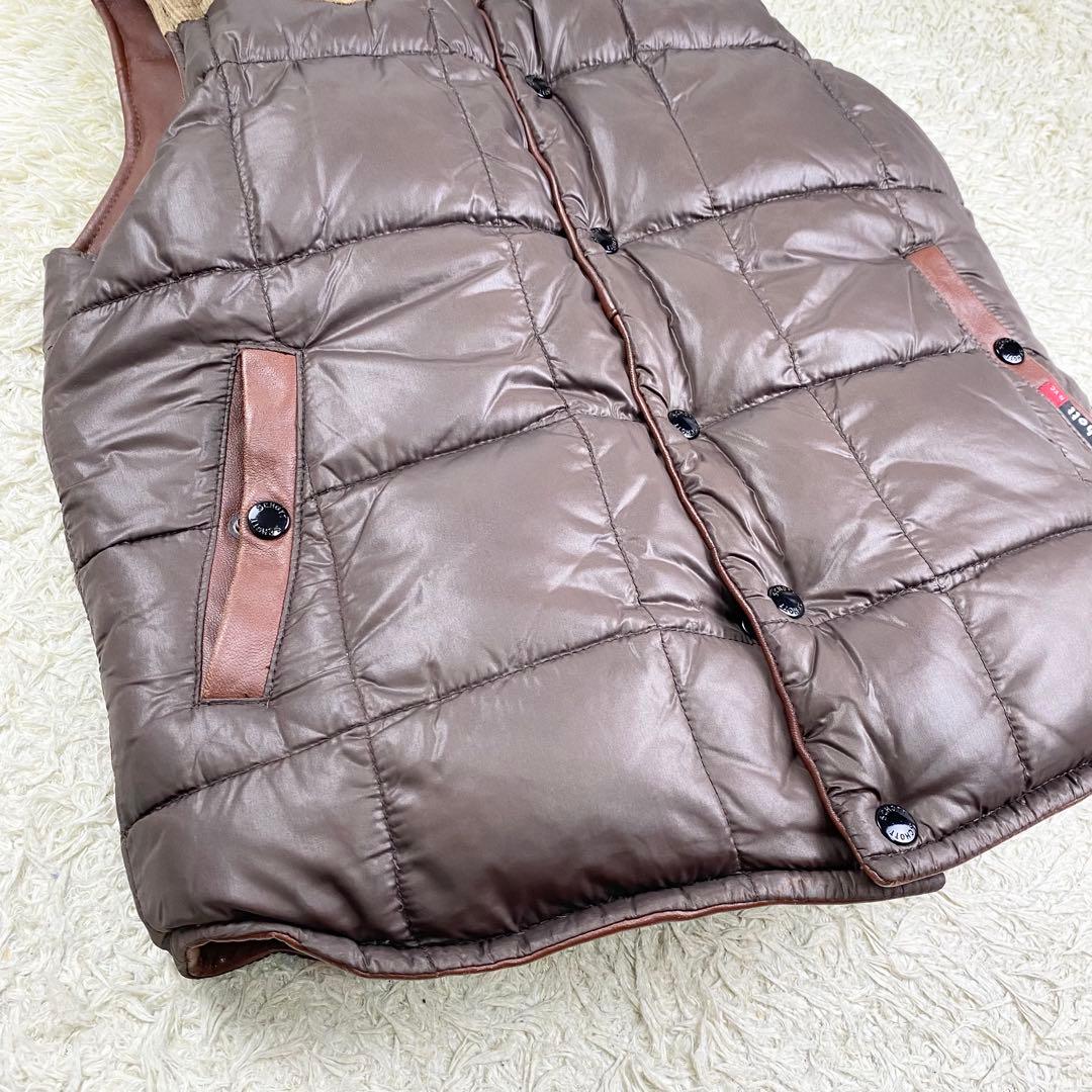 美品 希少 ショット ダウンベスト ラムレザー リバーシブル 本革 ブラウン M