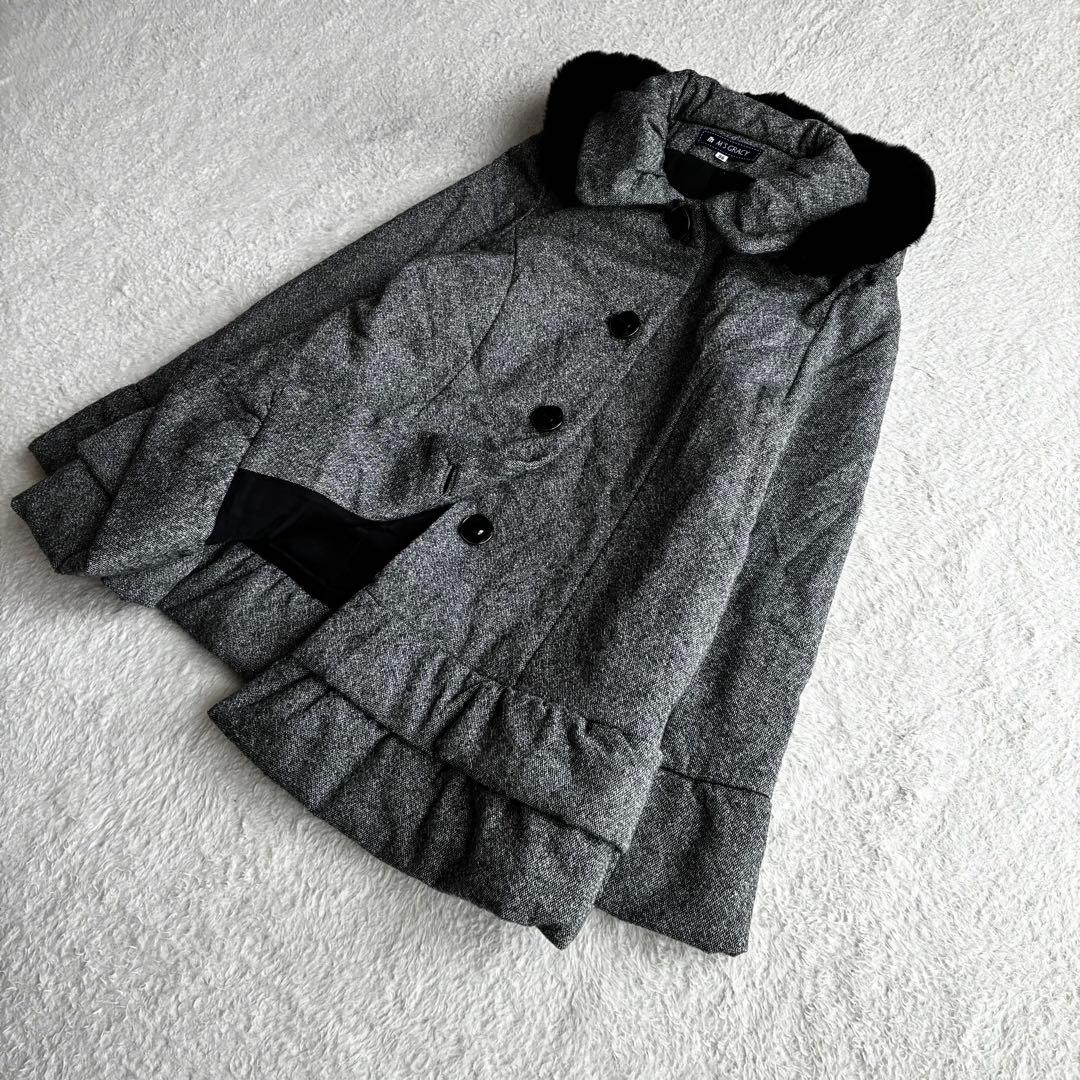 M'S GRACY 美品 レッキスファー フード付きフリルコート 38 黒