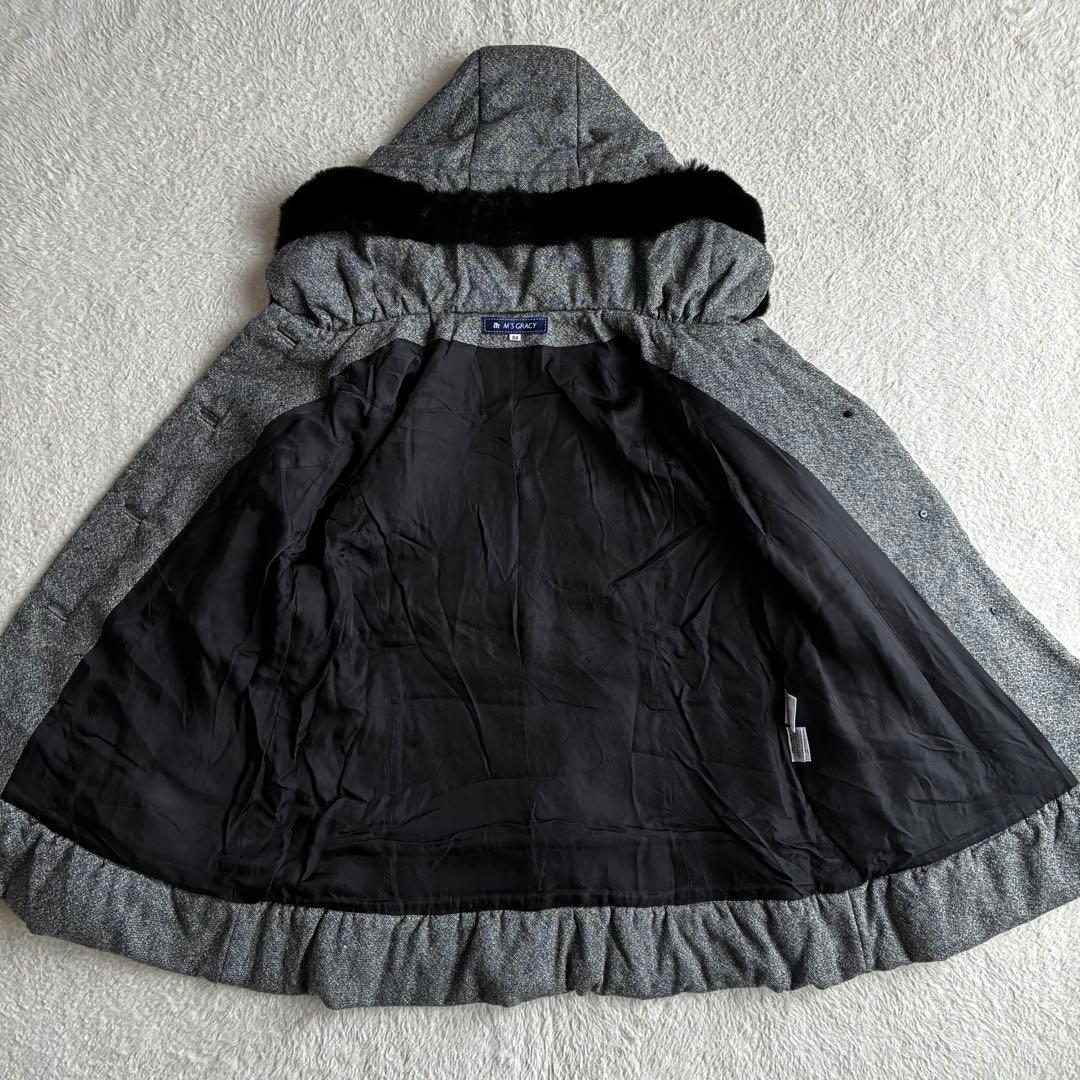M'S GRACY 美品 レッキスファー フード付きフリルコート 38 黒
