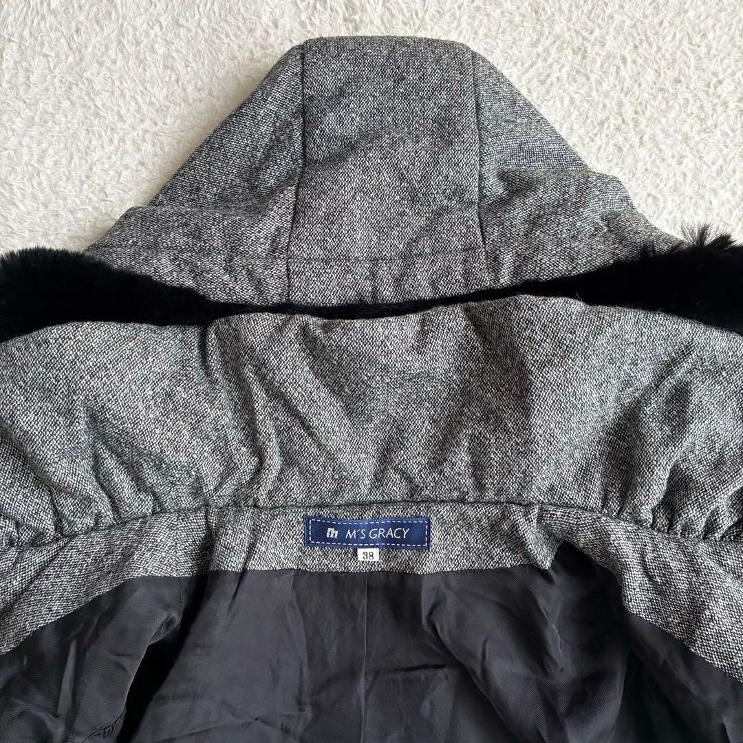 M'S GRACY 美品 レッキスファー フード付きフリルコート 38 黒