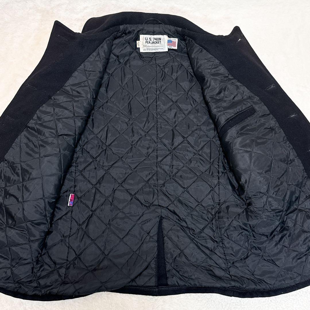 人気✨ ショット Pコート メルトン キルティング 38 ウール ブラック