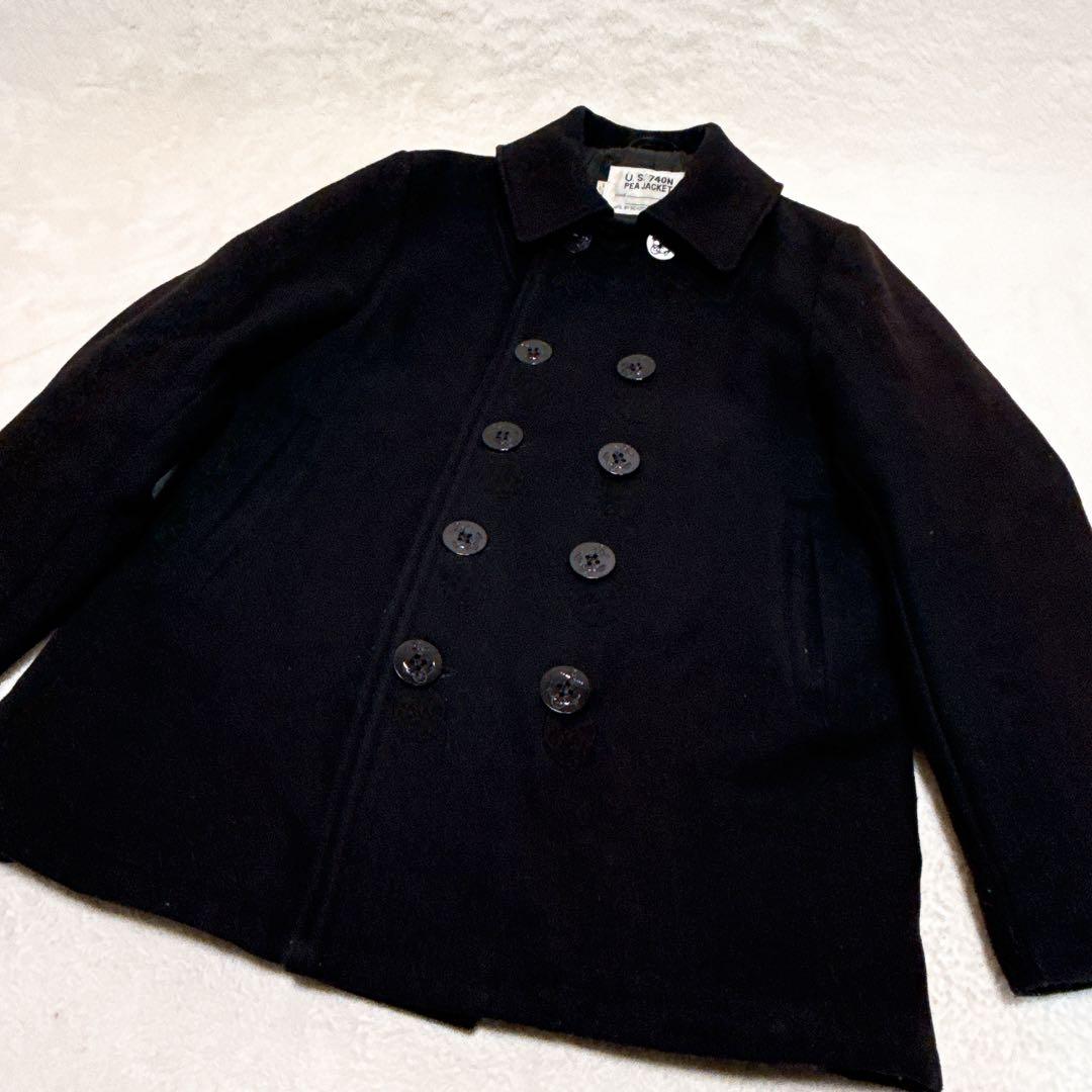 人気✨ ショット Pコート メルトン キルティング 38 ウール ブラック